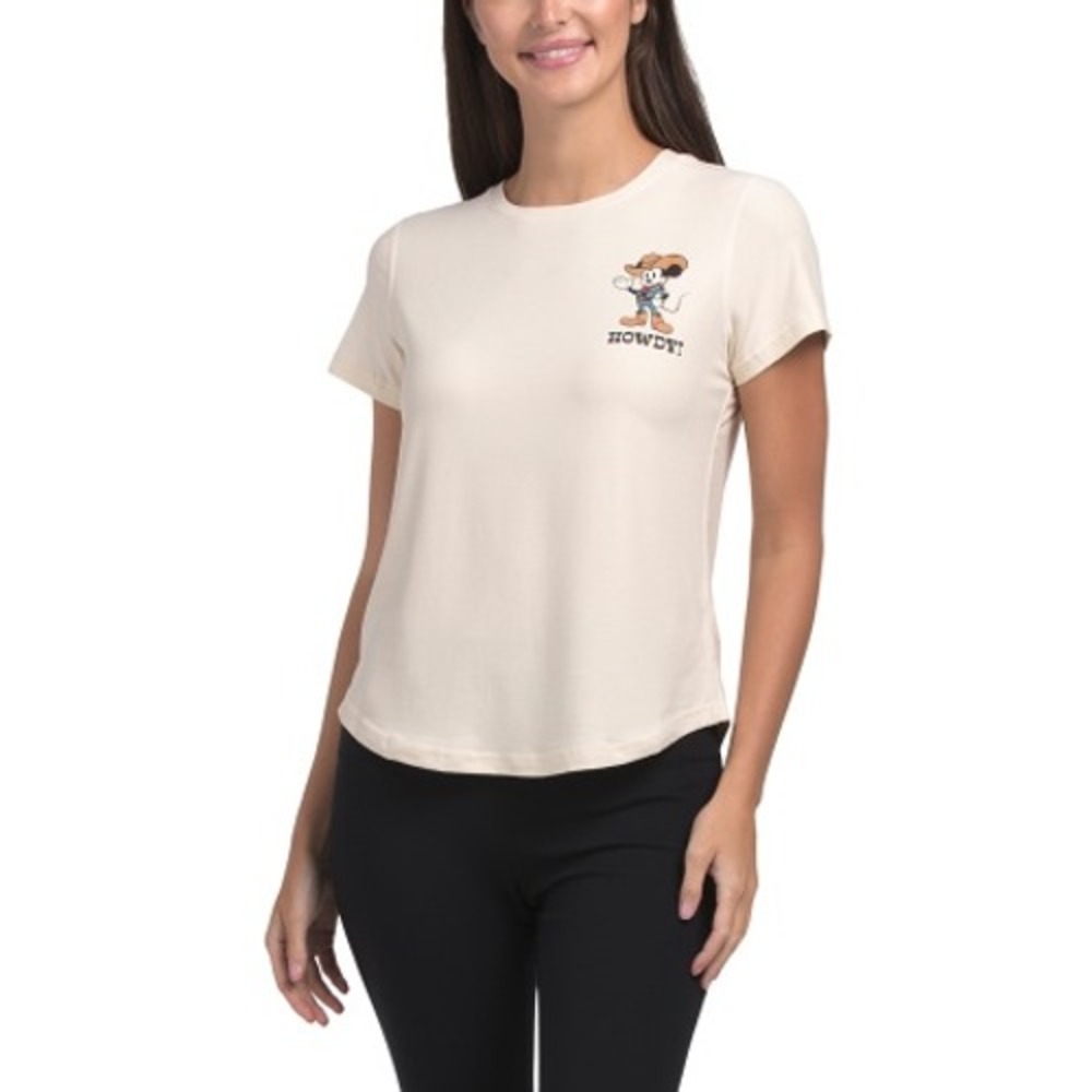 Life Is Good Active Disney Mickey Mouse Howdy Graphic Tee‎ Women's L NWT Cream